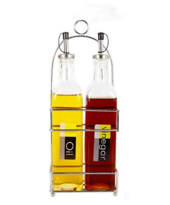 China TW490K5 2pcs 500ml Glass Spice Dressing Bottle Olive Oil Dispenser With Printing With Metal Stand for sale