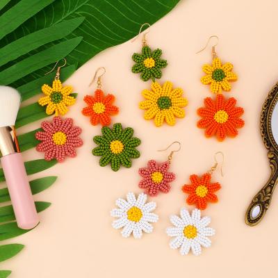 China BOHEMIA Fashion Double Layered Daisy Flower Drop Earrings Summer Cute Beaded Flower Earrings Wholesale for sale