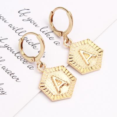 China TRENDY European Fashion 26 Alphabets Earrings Gold Plated Initial Letter Huggie Dangle Earring for sale