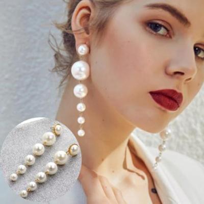 China 2020 hot sale TRENDY women drop earrings fashion long round pearl chain earrings for sale