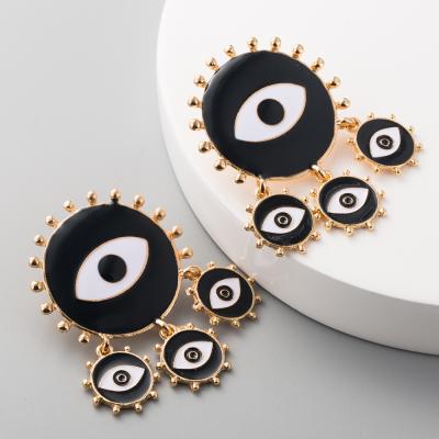 China Trendy Trendy Black Round Eye Drip Oil Dangle Earrings Devil's Eyes Vintage Drop Earrings Women 2020 for sale