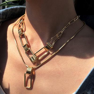 China Hip Hop Statement 18k Lead Free Nickel Free European Gold Plated Snake Chain Necklace Layered Chunky Link Chain Necklace For Punk Girls for sale