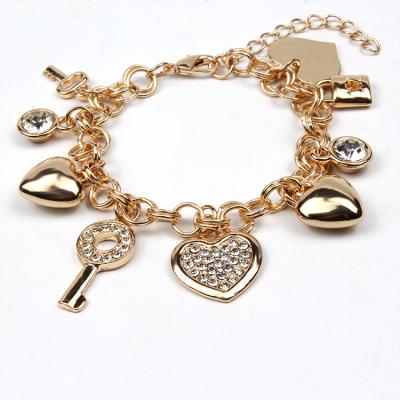 China Retro accessories ALLOY key chain diy crystal diamond bracelet female wholesale peach heart for sale