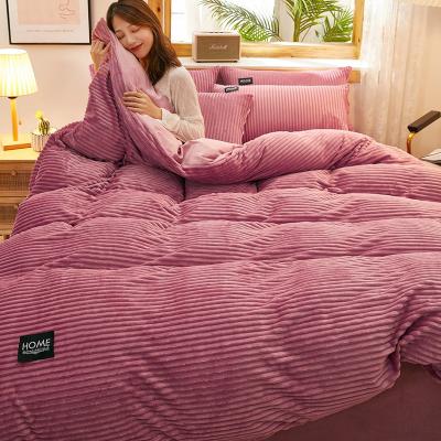 China Comfortable Double Fleece Bedding Sheet Pillowcase Soft Brushed Duvet Cover Set Anti-static for sale