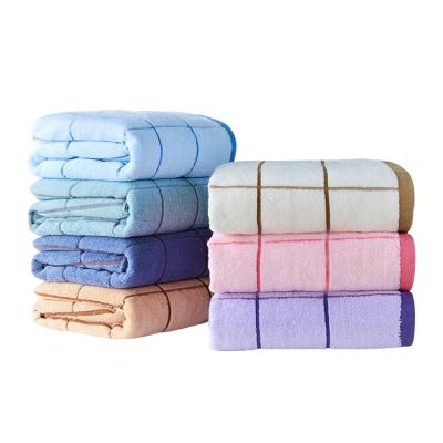 China Wholesale Checkered Lattice Skin Friendly Bath Towels Bathroom Towel Set Child Safe Cotton Large for sale