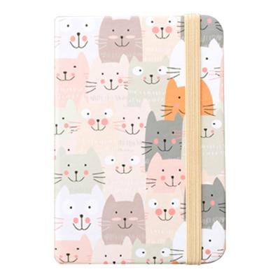 China Sewing notebook wholesales cute 96 pattern 96 cute hard sheets aminal cats cover Art Paper small pocket a7 mini notebook with elastic strap for sale