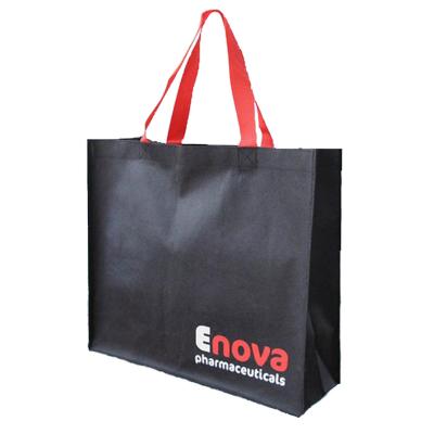 China BSCI Audit Factory Logo Printing Plain Black 80 GSM pp Non Woven Fabric Eco Handled Custom Disposable White Shopping Bag for sale