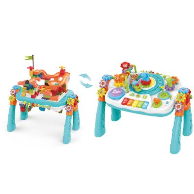 China Amazon Hot Selling 2 in 1 Blueteeth Building Block Musical Learning Activity Center Table for Infant Babies 55*35*40 cm for sale