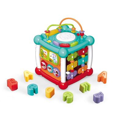 China Hot Selling Amazon Kids Center Game Block Shape Sorter Learning Cube Baby Educational Activity Toy Box 19.5*19.5*26cm for sale