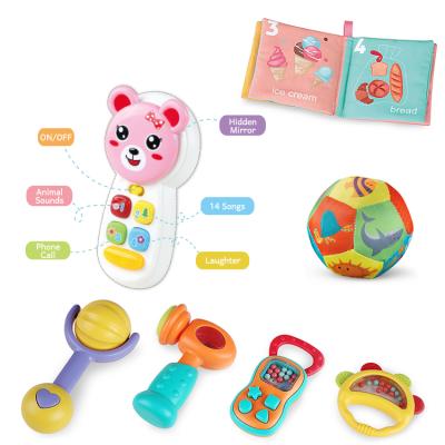 China Toy Amazon Baby Rattle Toys Gift Set Musical Hot Selling Rattle Set with Soft Animal Phone Call and Cloth Book Balls for sale