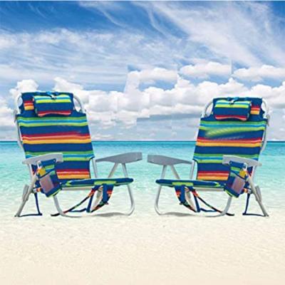 China Sustainable Wholesale Portable Folding Beach Lounger Aluminum Stripes Backpack Beach Chair for sale