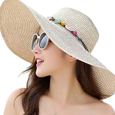 China Viable Women's Big Bowknot Straw Hat Large Floppy Foldable Roll Up Sun Hat Sun Hat Summer UV Protection Beach Hat for sale