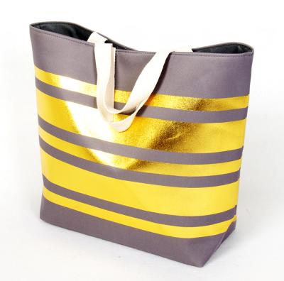 China Promotional Bag Manufacturer Cheap Custom Striped Polyester EVA Handbag Beach Tote Bag for sale