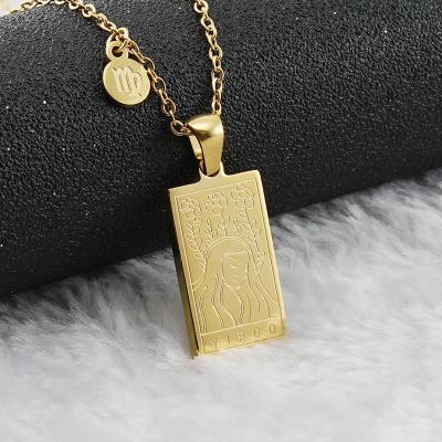 China Environmental Friendly Jewelry 12 Horoscope Sign Charm Pendant Women Men 18K Gold Plated Stainless Steel Zodiac Necklace for sale