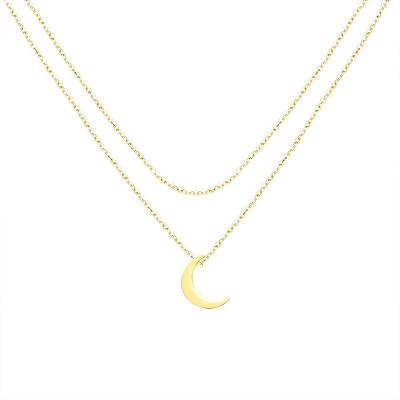 China Stainless Steel Moon Layered Clavicle Chain Ins Style Double-Layer Wild Gold Plated Antifading Necklace for sale