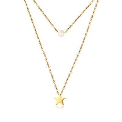 China Environmental Friendly Stainless Steel Star Heart Shaped Bead Layered Necklace Simple Gold Stacking Necklace For Women for sale