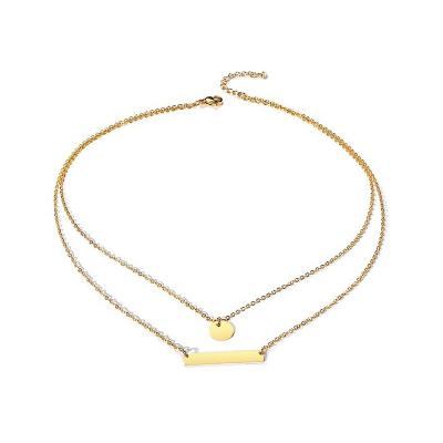 China Environmentally Friendly Stainless Steel Round Double Layer Necklace Long Piece Layered Clavicle Chain Jewelry Female for sale