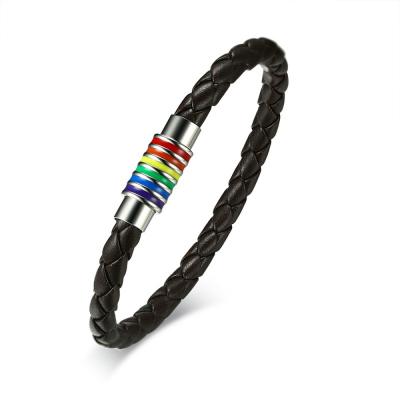 China Environmentally Friendly Titanium Steel Bracelet Men Genuine Leather Jewelry Six Color Fashion Bracelets for sale