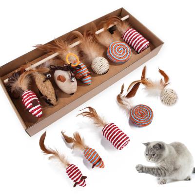 China Viable Wholesale Funny Fake Mouse Set Bluk Catnip Mouse Feather Scratcher Pet Cat Toys for sale