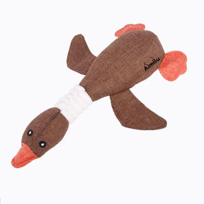 China Aimilu Viable Duck Pet Toys Squeaky Indestructible Durable Contains Catnip Burlap Squeak Pet Cat Toys for sale