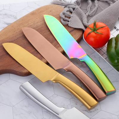 China Sustainable Kitchen Stainless Steel Meat Fruit Gold Barbecue BBQ Knife for sale