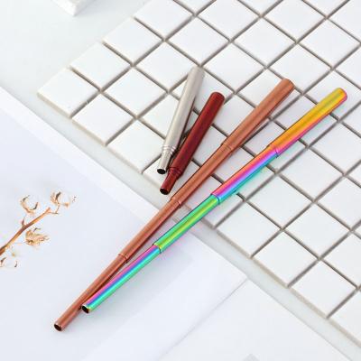 China Viable Colorful Titanium Stainless Steel Collapsible Collapsible Straw with Cleaning Brush and Portable Nylon Bag Drinking Straws for sale