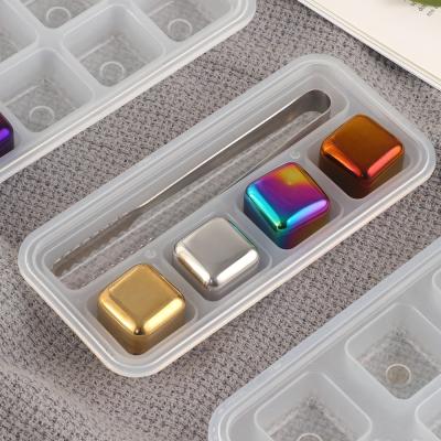 China 2021 Viable Portable Coffee Juice Stainless Steel Ice Beer Beer Wine Cubes with Tongs and Storage Box for sale