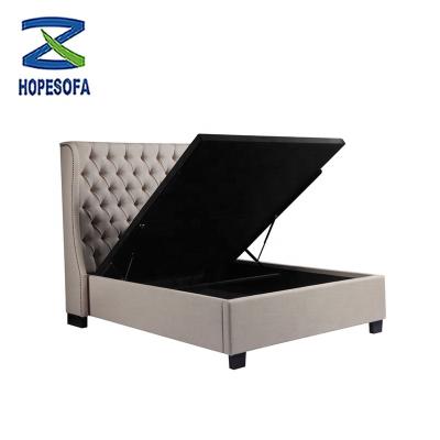 China Wing Back Bedroom King Size Wood Tufted Furniture Tufted Bed In Bedroom for sale