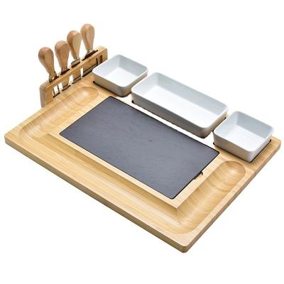 China Viable Bamboo Cheese Board and Knife Set Meat Chopper Charcuterie Cutting Board Serving Tray Cutlery Knife Set for sale