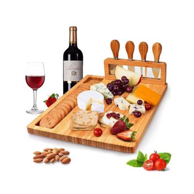 China Sustainable Wholesale Custom Bamboo Cheese Board Set New Cheese Knife Cheese Board for sale