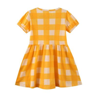 China 2022 New Anti-wrinkle Toddler Girls Fashion Direct Sales Eco-Friendly Orange Lattice Little Girl Dresses for sale