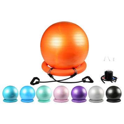 China Round Yoga Ball Anti-burst Gym 65cm 95cm Exercise Pilates Back Muscle Relax Pump Black Yoga Ball With Base for sale