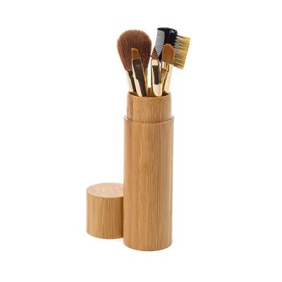 China Sialia Smudge Brush Stretching Products 5pcs Wooden Handle Makeup Brush Set Animal Hair With Holder For Foundation Eyeshadow Lips for sale