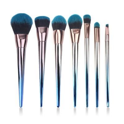 China Angular Blush 7 Pcs Private Label Gradient Blue Handle Makeup Brush Set Foundation Powder Blush Brush Set for sale