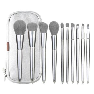 China Angular Blush Sialia Professional Synthetic Hair Brushes Private Label 10pcs Cosmetic Makeup Set Brush With Pouch for sale