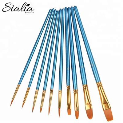 China Angular Blush Sialia 10pcs Handle Face Nail Art Wooden Acrylic Paint Brush Set Art Body Makeup Model Craft Artist for sale