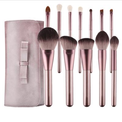 China Angular Blush 12 Pcs Hot Sale Facial Make Up Brush Private Logo Synthetic Hair Powder Makeup Brush With PU Bag for sale