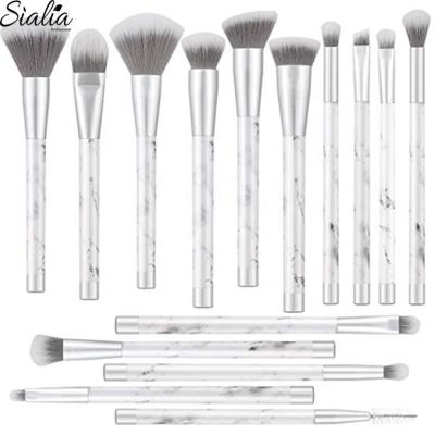 China Flat Brush Sialia Marble Makeup Brushes 15 Pieces Makeup Brush Set Premium Eyeliner Foundation Cosmetic Face Brushes For Powder Liquid for sale