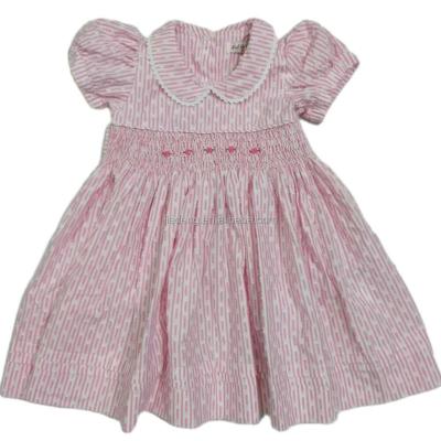 China Breathable Summer Smocked Dresses For Toddler Floral Ruffles Flower Handmade Short Sleeve Embroidery Boutiques Kids Clothes for sale