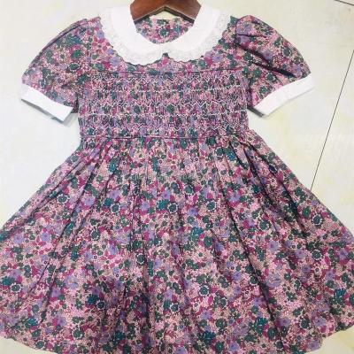 China Breathable Girls Smocked Dresses One Piece Girls Dress With Embroidery Collar Cotton Knitted Dresses for sale