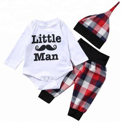 China 2018 Breathable Newborn Baby Clothes Coming Home Christmas Outfit Little Man Outfit Set Plaid Hat And Pants Matching White Jumpsuit for sale