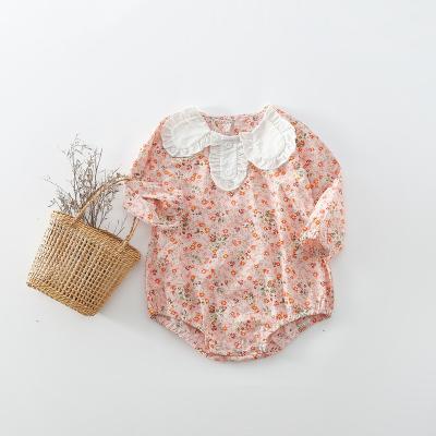 China 100% Cotton Summer Floral Newborn Baby Romper Clothes Cute Ruffle Collar Baby Jumpsuit for sale