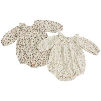 China 100% Cotton Spring Toddler Infant Newborn Baby Rompers Long Sleeve Ruffles Flower Floral Kids Clothes Wholesale for sale