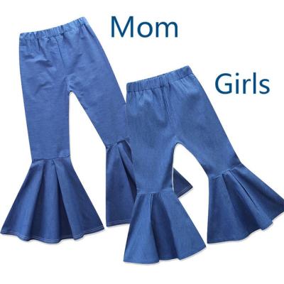 China Mommy and Me Family Matching Clothes Anti-Static Pure Color Elastic Waist Flared Bell Bottom Pants Kids Girl Bell Bottom Pants for sale