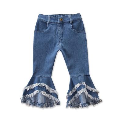 China Girls Anti-Static Pants Europe And America Fashion Style Jeans Flared Toddler Baby Kids Pants Children Denim Bell Bottom Boot Cut Out Pants for sale