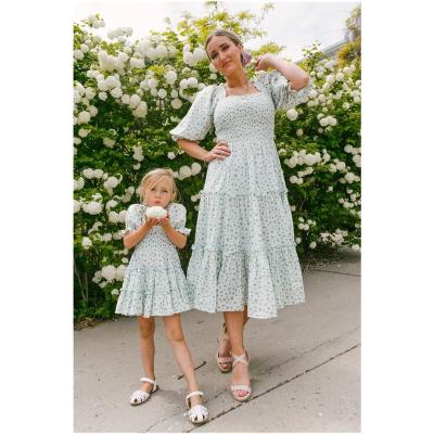 China Mama and Me Washable Kids Knee-Length Matching Floral Dress Set Set Summer Family Wear for sale