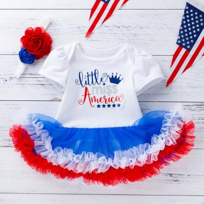 China Washable 4th of July Infant Newborn Girls Baby Dress Clothes Independence Day Summer Short Sleeve American Flag Print Stripe Dresses for sale