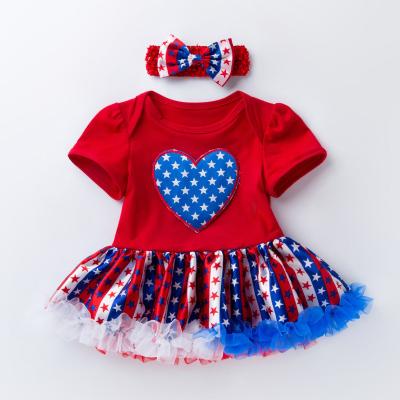 China Washable Cotton Babies Dress July 4th Newborn Infant Girls Clothes Boutique Independence Day Summer Dress for sale