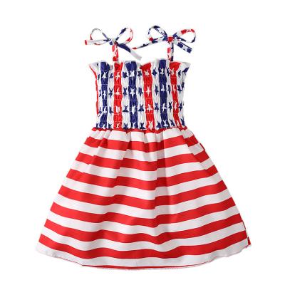 China Newcomers 4th of July Baby Clothes Cotton Blue Flag Washable Red Knee Length Sleeveless Dress for sale