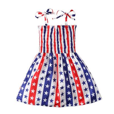 China Wholesale Hotsale Girls Dress Summer Washable Girls Dress Kids Wear 4th of July Day Girls Cotton Sleeveless Dress for sale